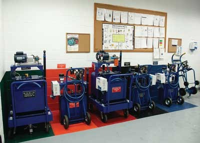 Figure 2.Clopay Fluid Dispensing Carts.  LubriSource assisted Clopay with the design and equipment.  Dispensing carts were manufactured by IFH which is now owned by LubriSource, Inc.